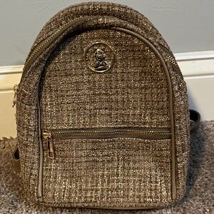 Disney Winnie the Pooh Beige Tweed Mini Backpack with Gold Metallic Trim